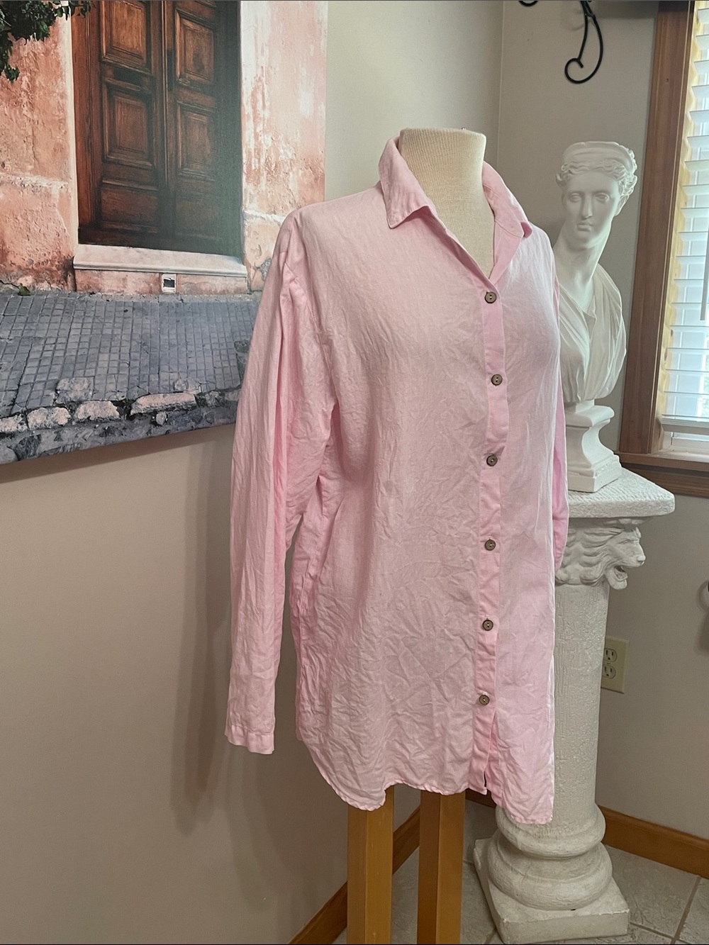 Soft Surroundings Linen Button Down Pale Pink XL Tunic